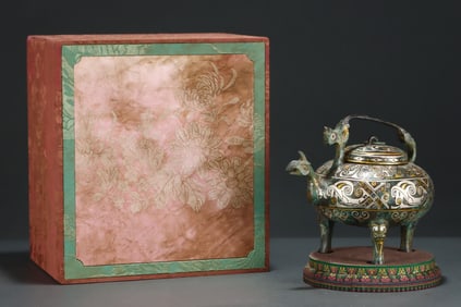 A Rare Gold and Silver-Inlaid Bronze Bronze Animal Head Ewer, With Inscription