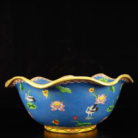 A Huge Cloisonne Lotus and Crane Pattern Basin