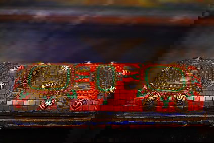 A Rare Bronze Inlaid Dzi Bead and Gems Ornament,with Poem