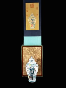 A Huge Doucai Seawater and Dragon Pattern with Cover Jar,With Chinese Vertical Scroll Ink Painting