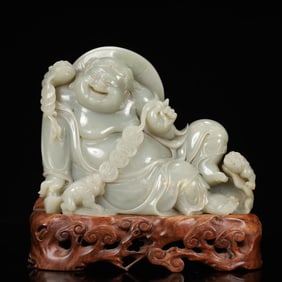 An Exquisite White Jade Figure Ornament,With Base