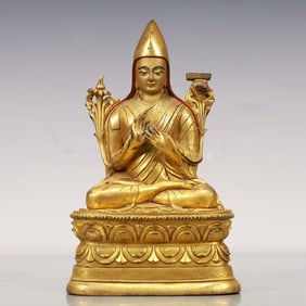 An Excellent Gilt-Bronze Figure Of Tsongkapa
