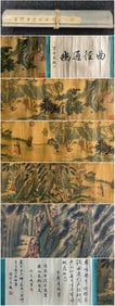 A Chinese Hand Scroll Ink Painting of Landscape and Figure on Silk