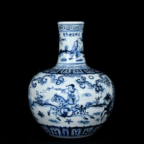 An Exquisite Blue and White Figure Riding Horse Pattern Vase
