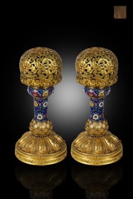 A Pair of Huge Cloisonne Enamel Lotus Pattern Hat Stands