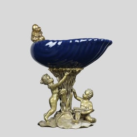 An Exquisite Ji Blue Glazed Inlaid Bronze Figure Plate