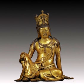 A Solemn Gilt Bronze Statue of Avalokitesvara