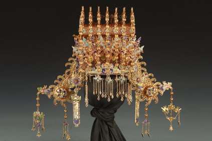 A Huge Cloisonne Phoenix Cap,Inlaid Gems