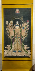 A Chinese Vertical Scroll Ink Painting of Statue of Thousand-hand Guanyin on Silk