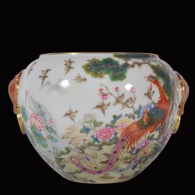 An Exquisite Enamel Flower and Phoenix Pattern Double-Ears Brush Washer