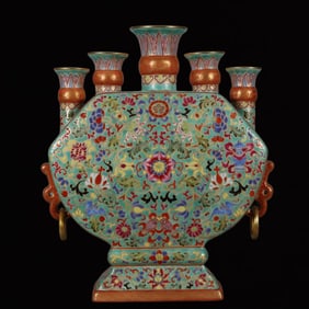 A Rare Enamel Painted Gold Flower Pattern Double-Ears Vase