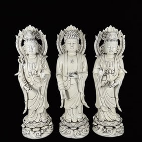 A Set of Fine Blance-De-Chine Statues of Avalokitesvara