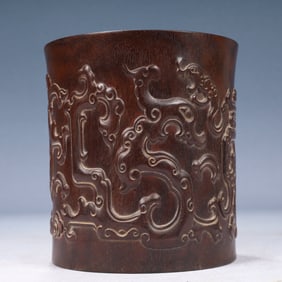 An Exquisite Zitanwood Chi-Dragon Pattern Brush Pot
