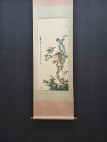 A Chinese Vertical Scroll Ink Painting of Flower and Bird on Paper
