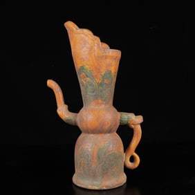 An Exquisite Tang Tri-Color Glazed Pottery Flagon