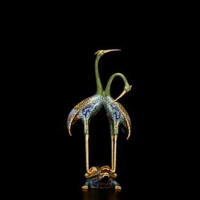 A Huge Cloisonne Turtle and Crane Ornament