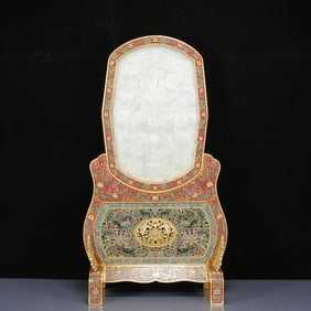 A Huge Cloisonne Inlaid White Jade Dragon Pattern Table Screen