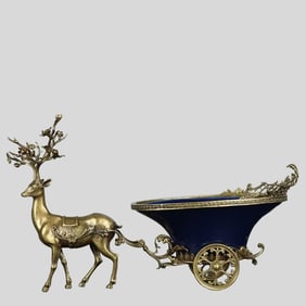 A Huge Ji Blue Glazed Inlaid Bronze Deer Carriage