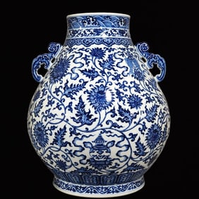 A Huge Famille-Rose Lotus Pattern Double-Ears Vase