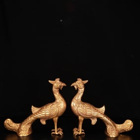 A Pair of Rare Gilt Bronze Phoenix Ornaments