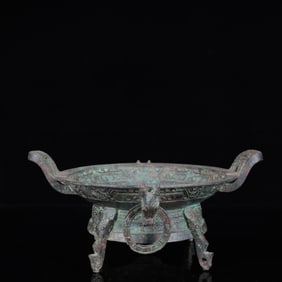 An Archaic Bronze Beast-Face Pattern Sheep-Ears and Beast Legs Plate,with Inscription