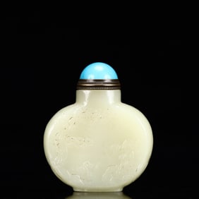 An Exquisite White Jade Figure Pattern Snuff Bottle,with poem