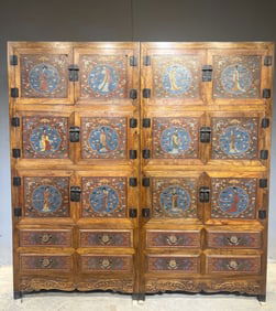 A Pair of Huge Huanghuali wood Figure Pattern Cabinets,With Poem