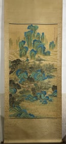 A Chinese Vertical Scroll Ink Painting of Landscape on Silk