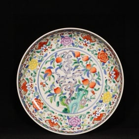 An Exquisite Doucai Bats and Peach Pattern Plate