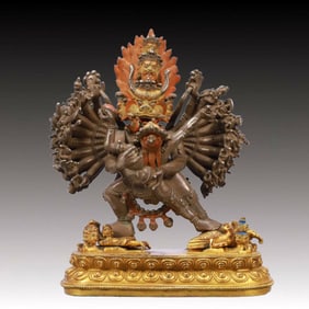 A Solemn Gilt Bronze Statue of Yamantaka