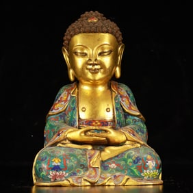 An Exquisite Cloisonne Lotus Pattern Statue of Sakyamuni