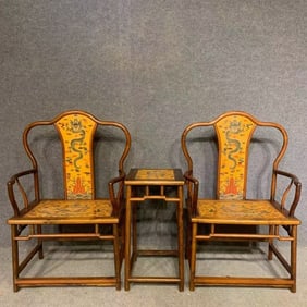 A Set of Huge Huanghuali wood Auspicious Cloud and Dragon Pattern Furniture,With Poem