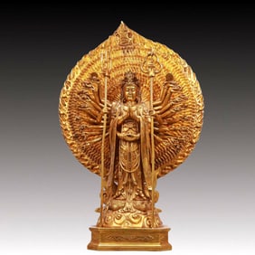 A Rare Gilt Bronze Statue of Thousand-hand Guanyin
