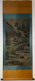 A Chinese Vertical Scroll Ink Painting of Landscape on Silk