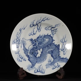 An Exquisite Blue and White Dragon Pattern Plate