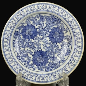 An Exquisite Blue and White Lotus Pattern Plate