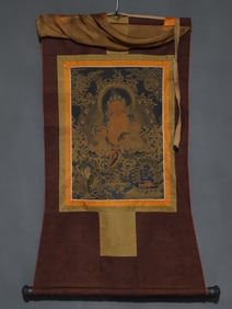 A Rare Brocade Painted Color Statue of Mammon Tangka