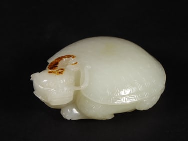 An Exquisite White Jade Dragon and Turtle Ornament