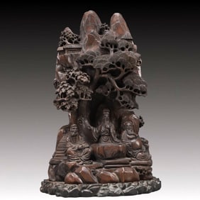 A Precious Sandalwood Landscape and Figure Ornament