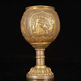 An Exquisite Gilt Bronze Figure Pattern Stem Cup