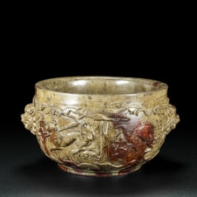 An Archaic Gaogu yu Auspicious Beast Pattern Double-Ears Jar