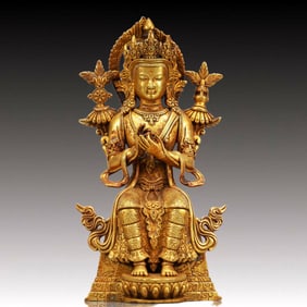 A Solemn Gilt Bronze Statue of Manjusri