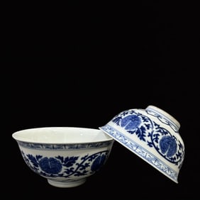 A Pair of Exquisite Blue and White Lotus Pattern Bowls