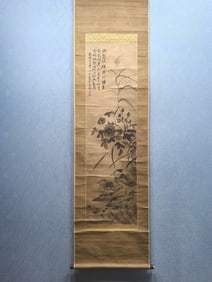 A Chinese Vertical Scroll Ink Painting of Flower and Bird on Paper
