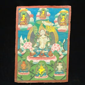 A Rare Brocade Painted Color Buddha Statue Tangka