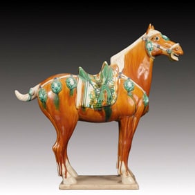An Rare Tang Tri-Color Glazed Pottery Horse Ornament