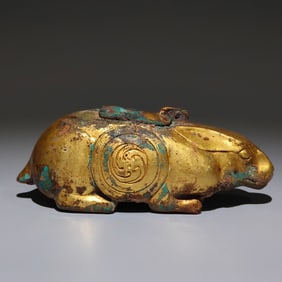 A Rare Gilt Bronze Rabbit Ornament