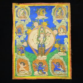 A Rare Brocade Painted Color Statue of Avalokitesvara Tangka