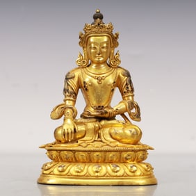 An Excellent Gilt-Bronze Figure Of Longevity Buddha