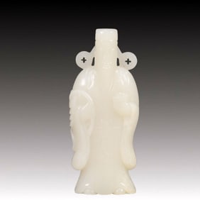 An Exquisite White JadeStatue of Mammon